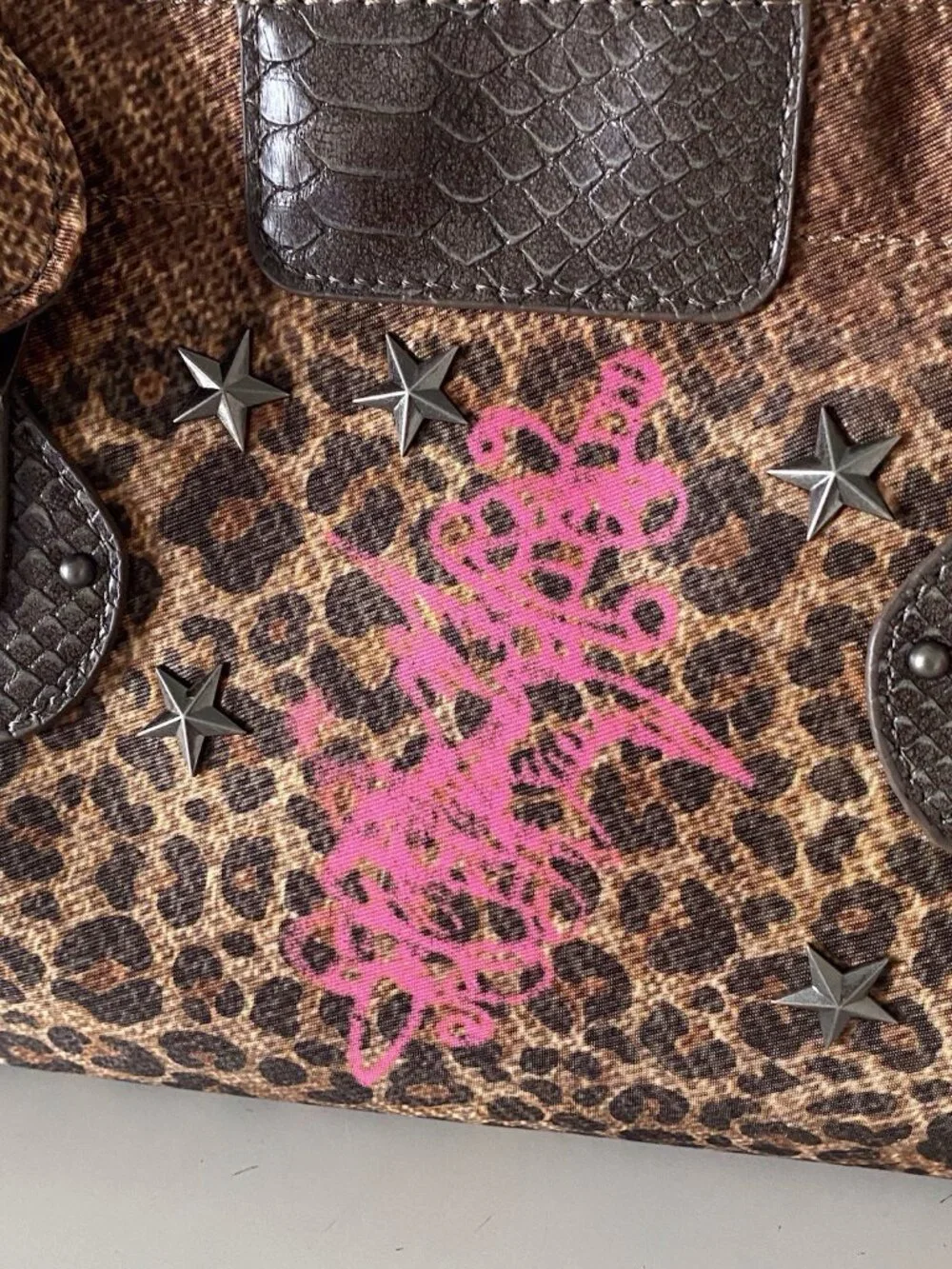 Von Dutch Leopard Print Bree Satchel Bag Animal Print Chic Orange W/Lock Charm